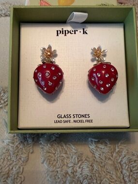 piper•k Red Strawberry Drop Earrings with Crystal Accents